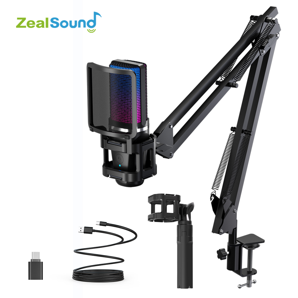 Streaming Mic Condenser - Zealsound RGB kayıt mikrofon ile belden