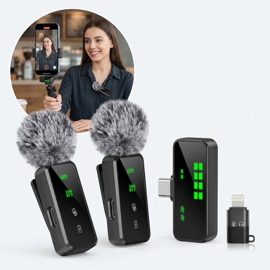 Streaming Mic Condenser - Kablosuz Yaka Mikrofonu, Telefon Video Kaydı,