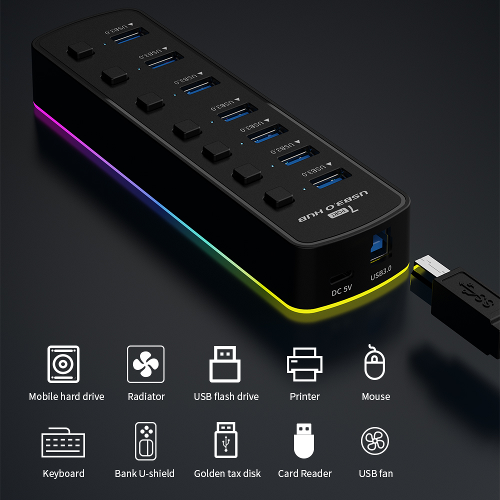 RGB USB 3.0 Hub 7 Port Veri Ba - Esports Gaming Splitter incelemesi ve fiyatı